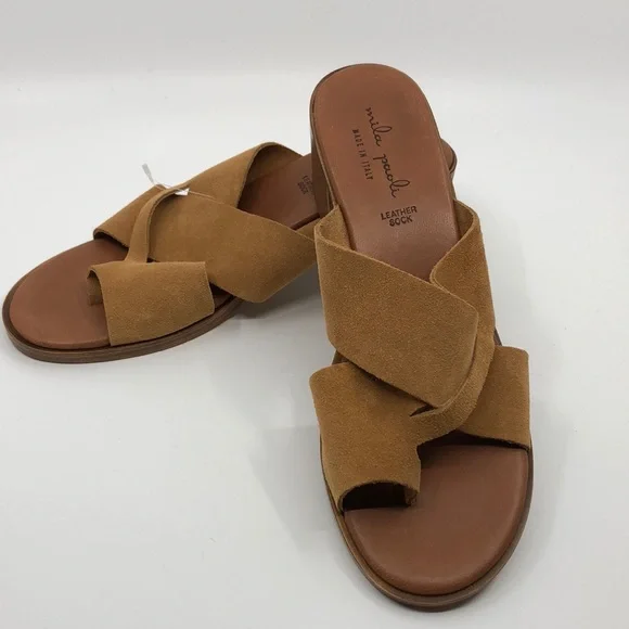 Mila Paoli Woman Suede strap Slip on Block Heel Sandal size 9.5 - Picture 1 of 6